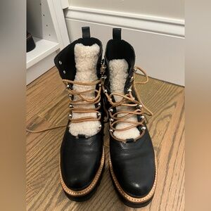 Marc Fischer Black Leather Women's Boots with Shearling Lining